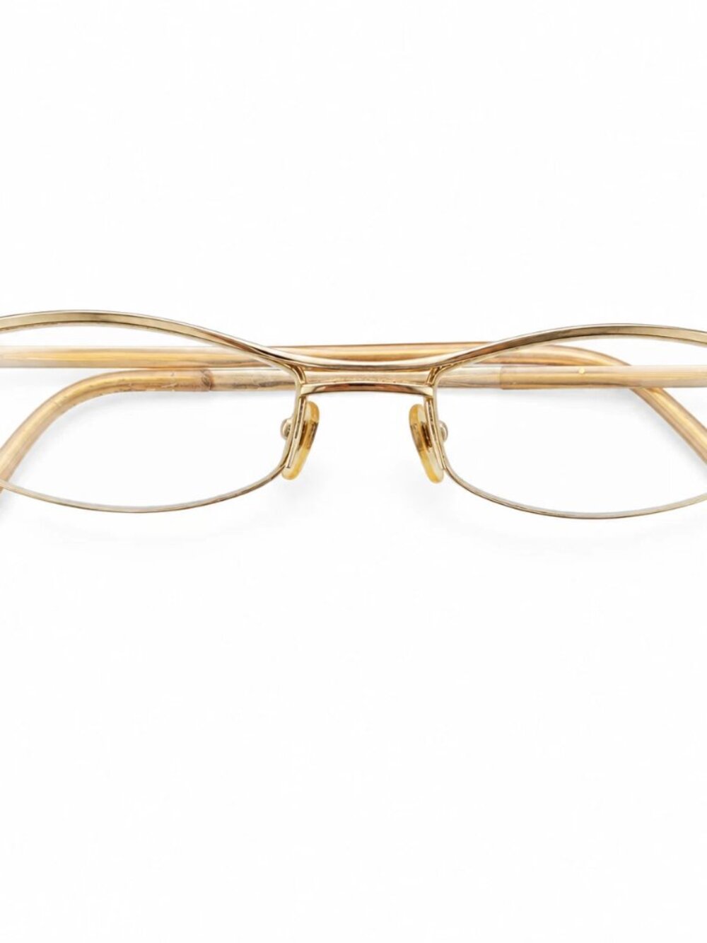 VTG Gold Semi-Rimless Glasses Floating Arch Brow Brown Covered Arms - USED